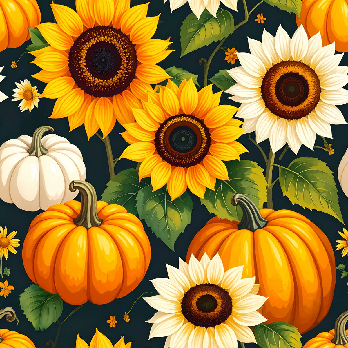 Seasonal Sunflowers and Pumpkins Printed Fabric by the Yard | Fabric on ...