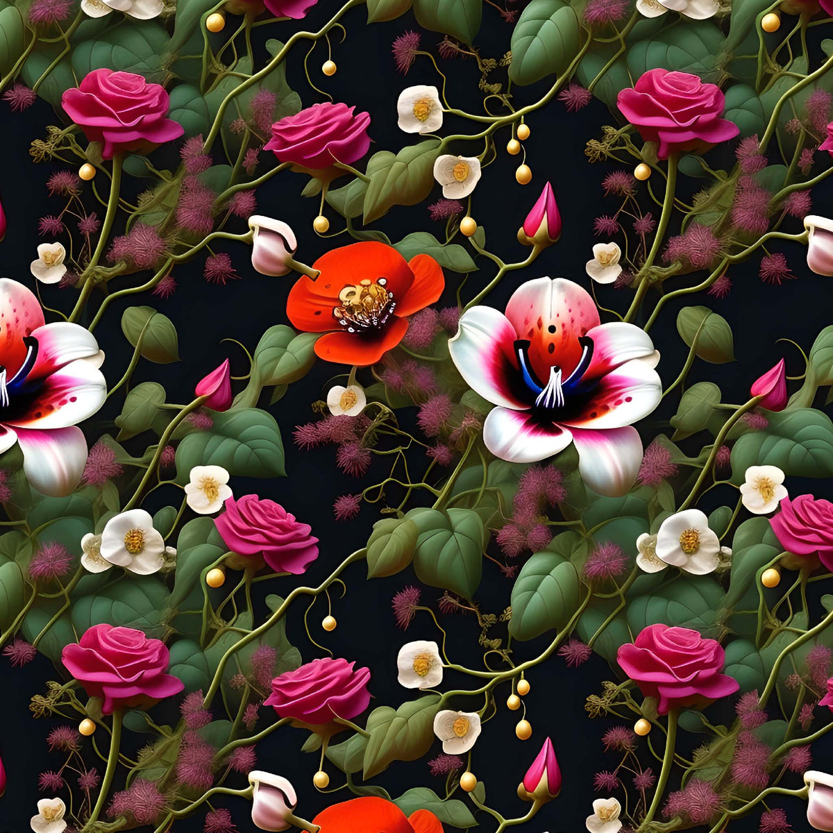 Botanical Vine Floral Printed Fabric by the Yard | Fabric on Demand