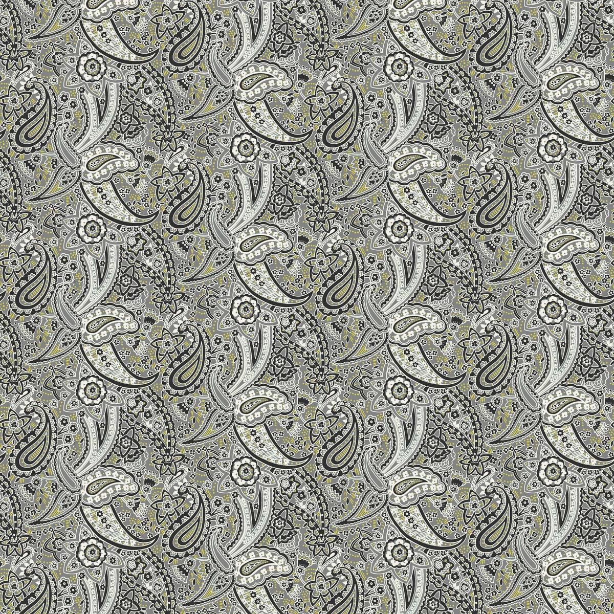 Black and Gold Paisley Printed Fabric by the Yard Fabric on Demand