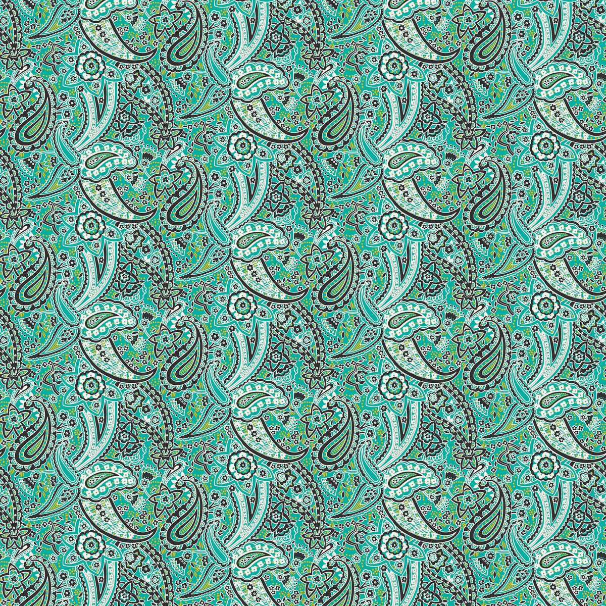 Bright Turquoise Paisley Printed Fabric by the Yard Fabric on Demand