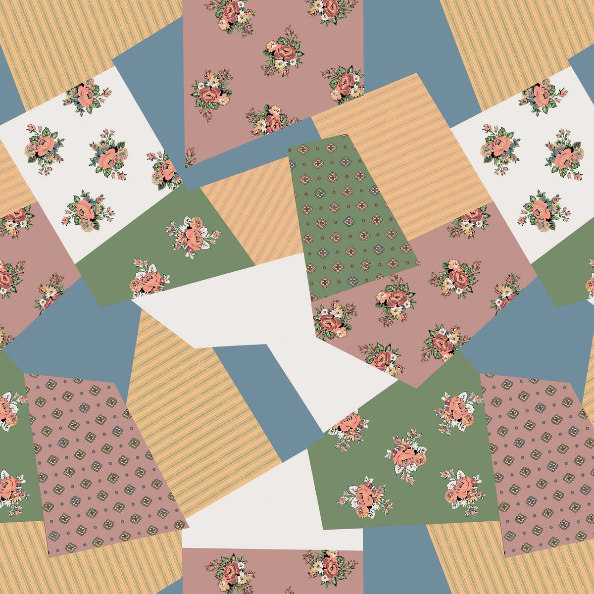 Pastel Patchwork Printed Fabric by the Yard | Fabric on Demand